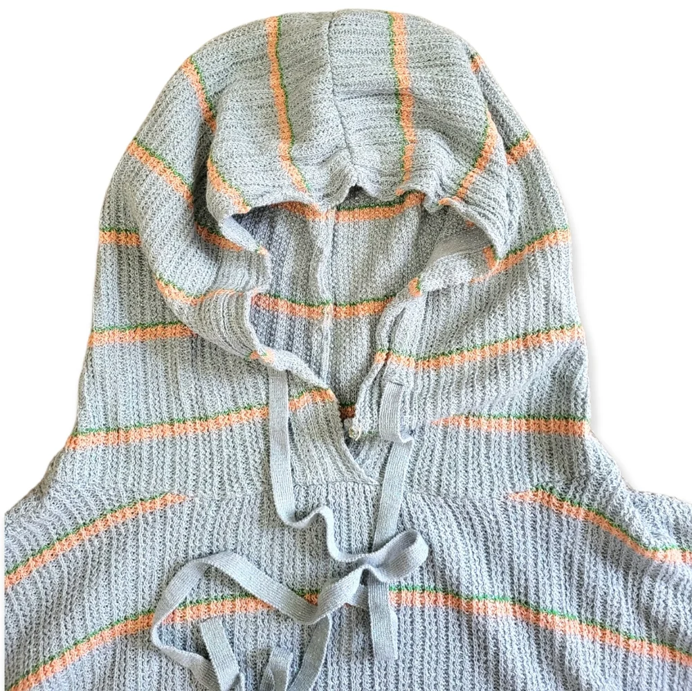 Free People Shimmer Sheen Hoodie Poncho Top Blue Green Metallic XS